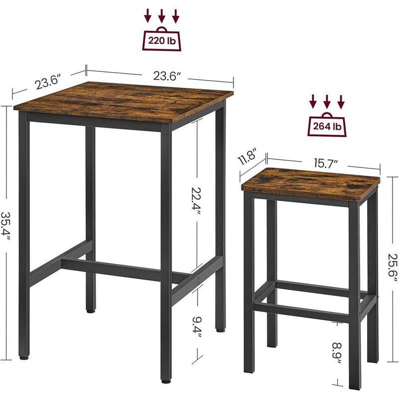 VASAGLE Bar Table and Chairs Set, Square Bar Table with 2 Bar Stools, Dining Pub Bar Table Set for 2, Living Room, Party Room