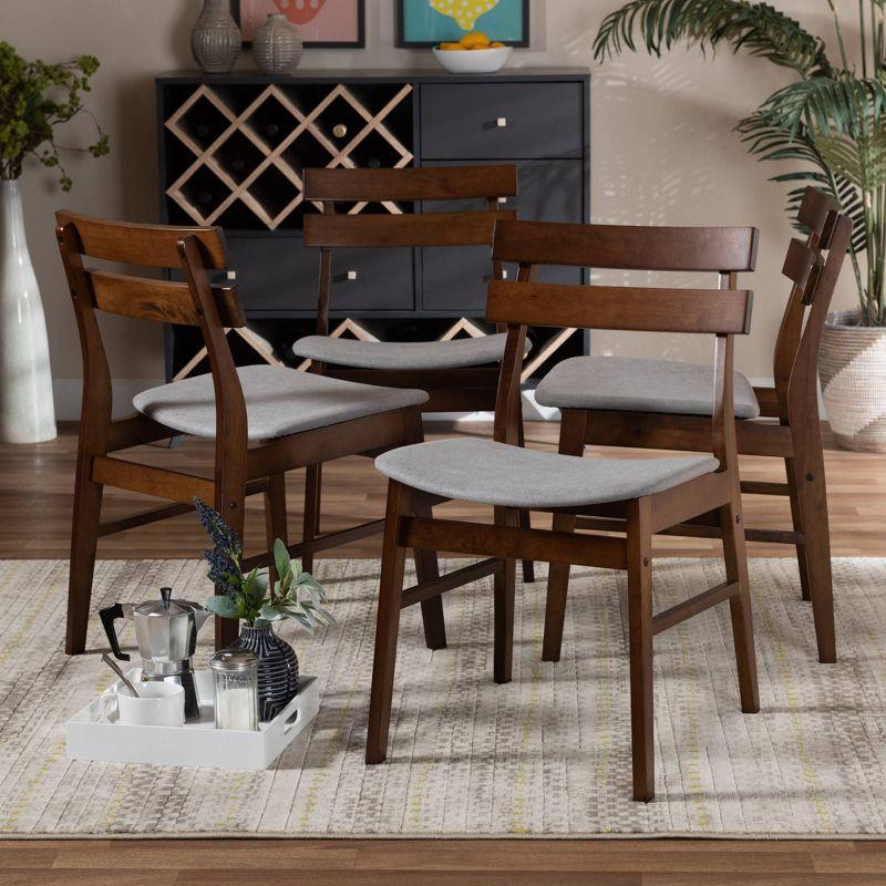 Set of 4 Devlin Upholstered Wood Dining Chairs Light Gray/Walnut - Baxton Studio