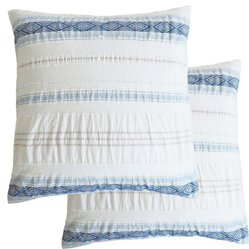 Tribal Boho Blue and Off-White Cotton Euro Sham Set