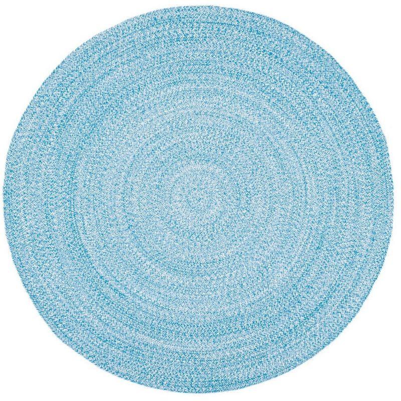 Coastal Charm Handwoven Blue Cotton 5' Round Braided Rug