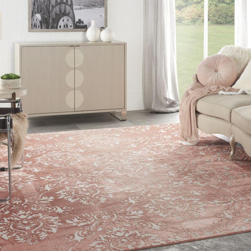 Brick Ivory Floral Damask 8' x 10' Easy-Care Synthetic Rug