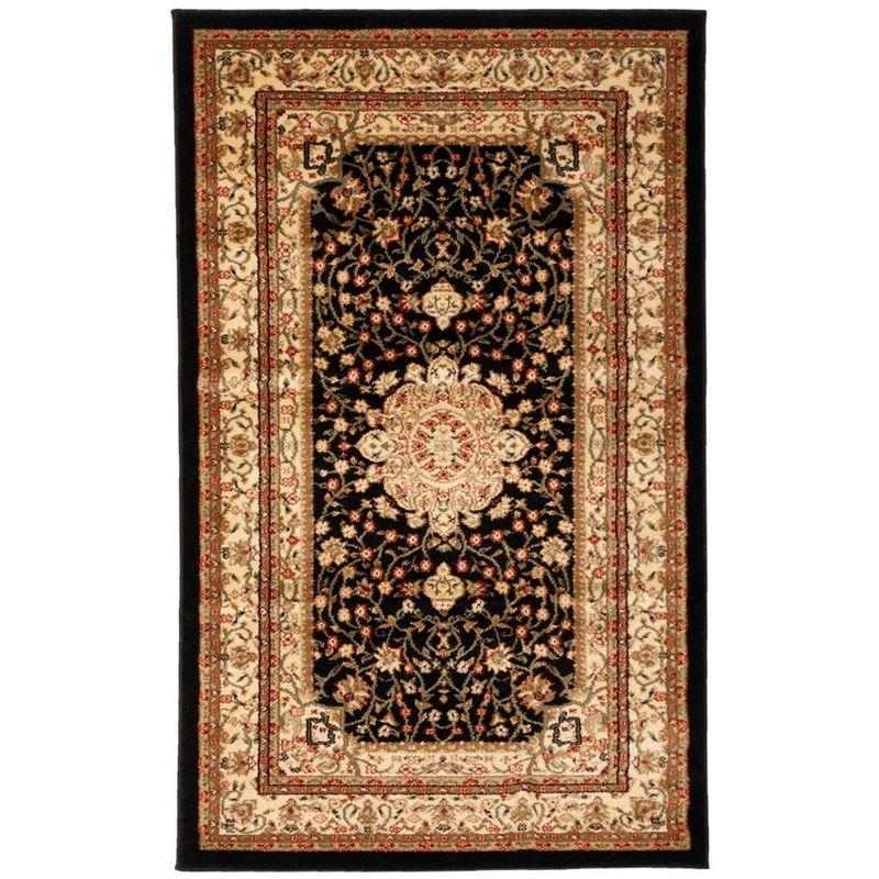 Safavid Style Black and Ivory Synthetic Area Rug