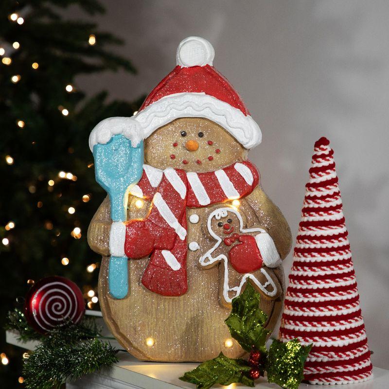 Festive LED Lighted Gingerbread Snowman with Red Mittens