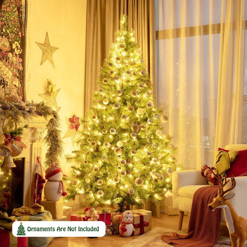 Costway 6ft\7ft\8ft Pre-lit Hinged Christmas Tree w/ 777\1233\1913 Glitter Tips & Pine Cones