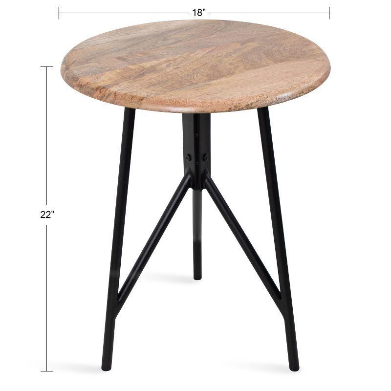 Pallson Two-Tone Natural Wood & Iron Round Side Table, 22x22x7"