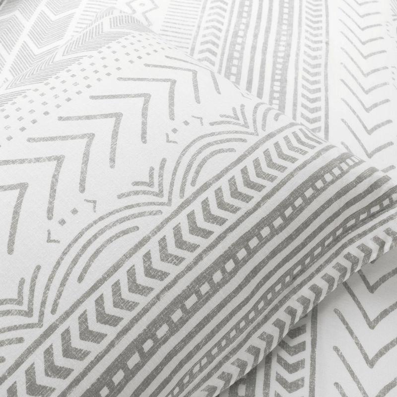 3pc King Hygge Geo Duvet & Sham Set Gray/White - Lush Décor: Cotton, Reversible, Inner Ties, 460 Thread Count