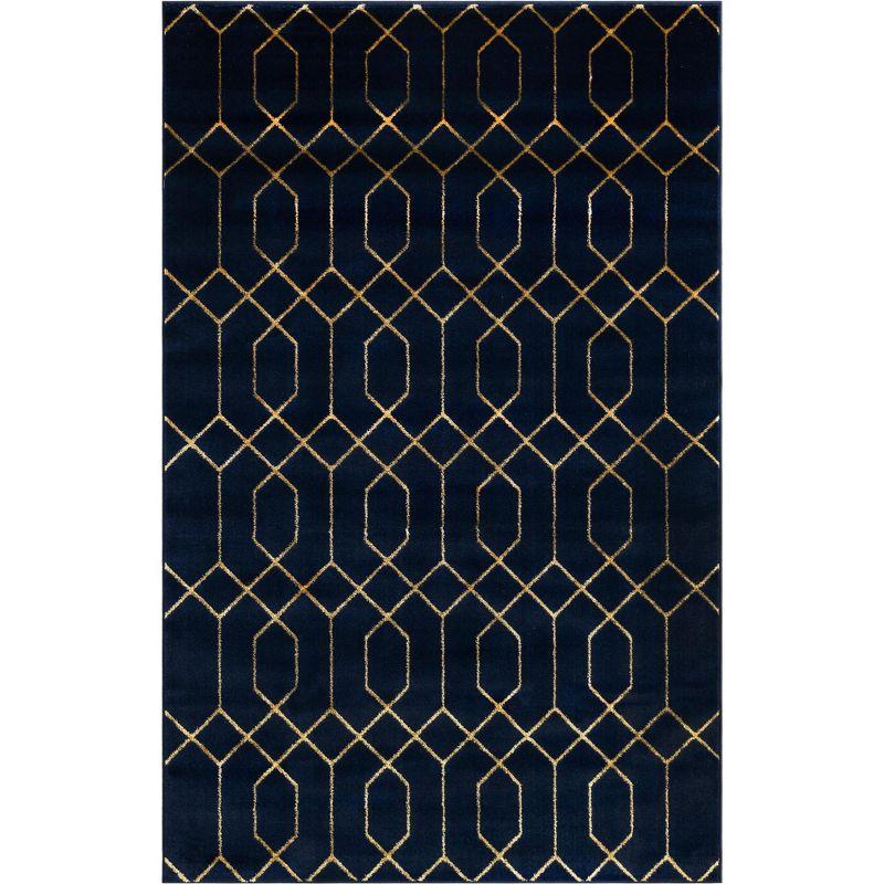 Glam Navy Blue Gold Area Rug