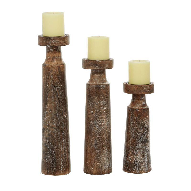 Dark Brown Mango Wood Coastal Candle Holder Set