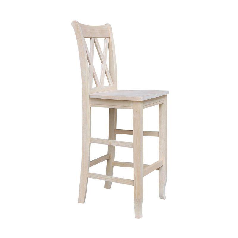 30" Double X-Back Counter Height Barstool Unfinished - International Concepts: Solid Wood, Armless