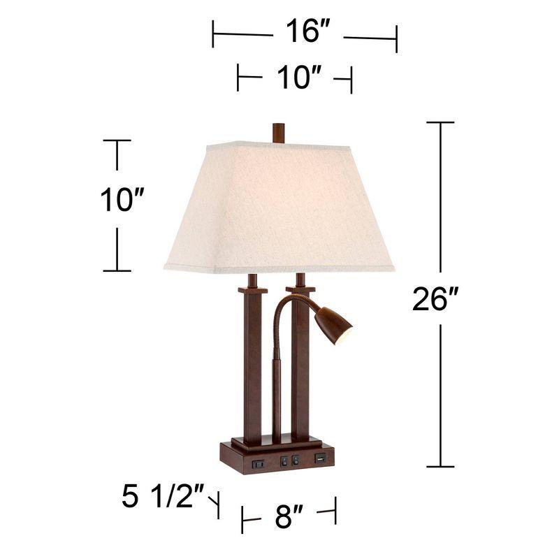 Possini Euro Design Deacon Modern Desk Table Lamp 26" High Bronze with USB and AC Power Outlet in Base LED Reading Light Oatmeal Shade for Office Desk