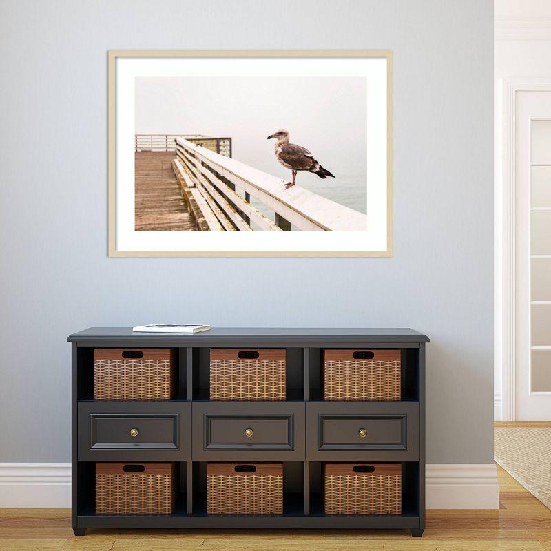 41" x 30" Sea gull on wharf by Alison Jones Danita Delimont Wood Framed Wall Art Print - Amanti Art: Modern Decor, Horizontal Lithograph