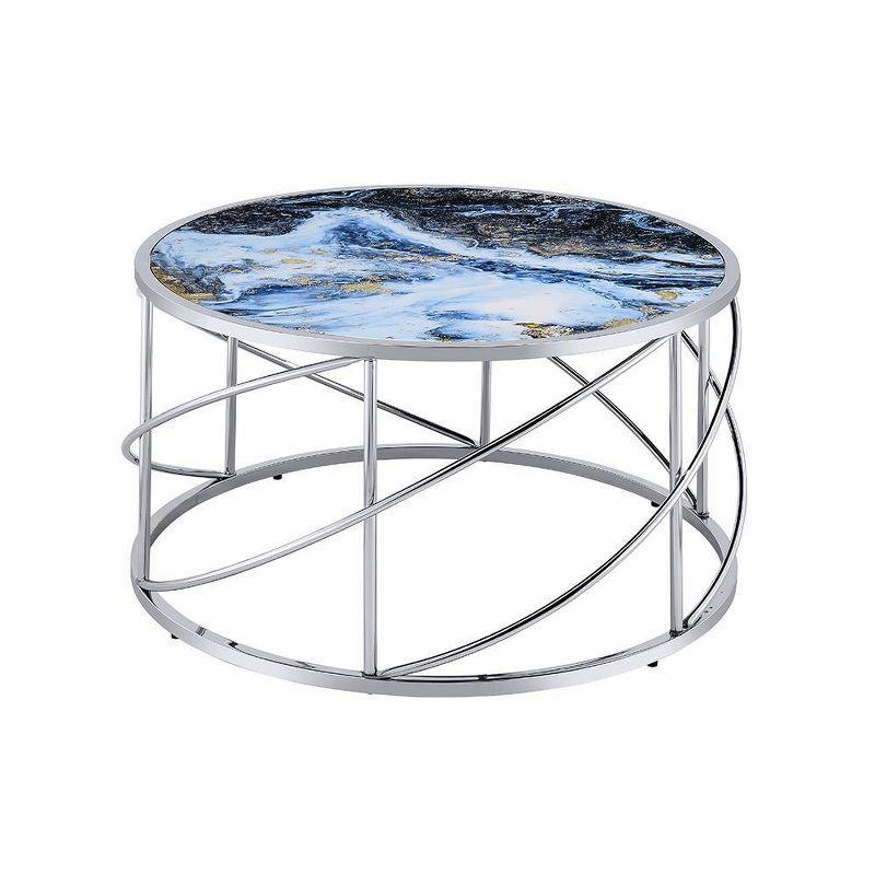 Acme Furniture Lyda Coffee Table Blue Marble Print/Chrome Finish