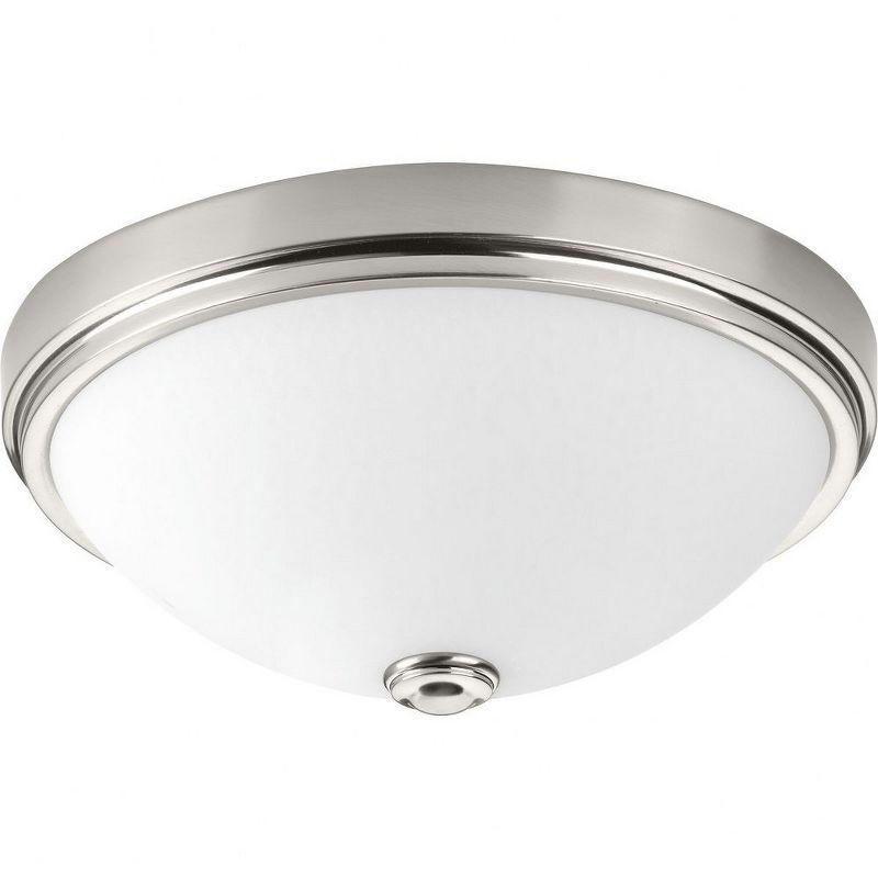 Progress Lighting, Linen Collection, 1-Light Flush Mount, Brushed Nickel, White Linen Glass, Steel, 13" Width, 5.38" Height