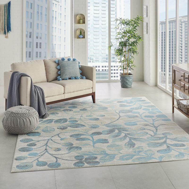 Nourison Tranquil 8'10" X 11'10" (9' x 12') Ivory/Turquoise Area Rug Contemporary Botanical Vine and Bloom by Nourison