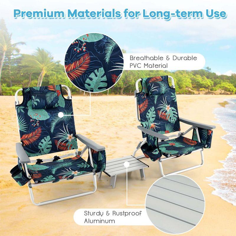Costway 2-Pack Folding Backpack Beach Chair Table Set 5-Position Outdoor Reclining Chair Printed