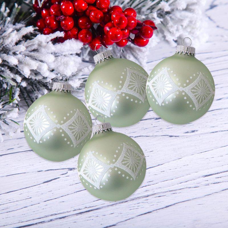 Glass Christmas Tree Ornaments - 67mm/2.625" [4 Pieces] Decorated Balls from Christmas by Krebs Seamless Hanging Holiday Decor