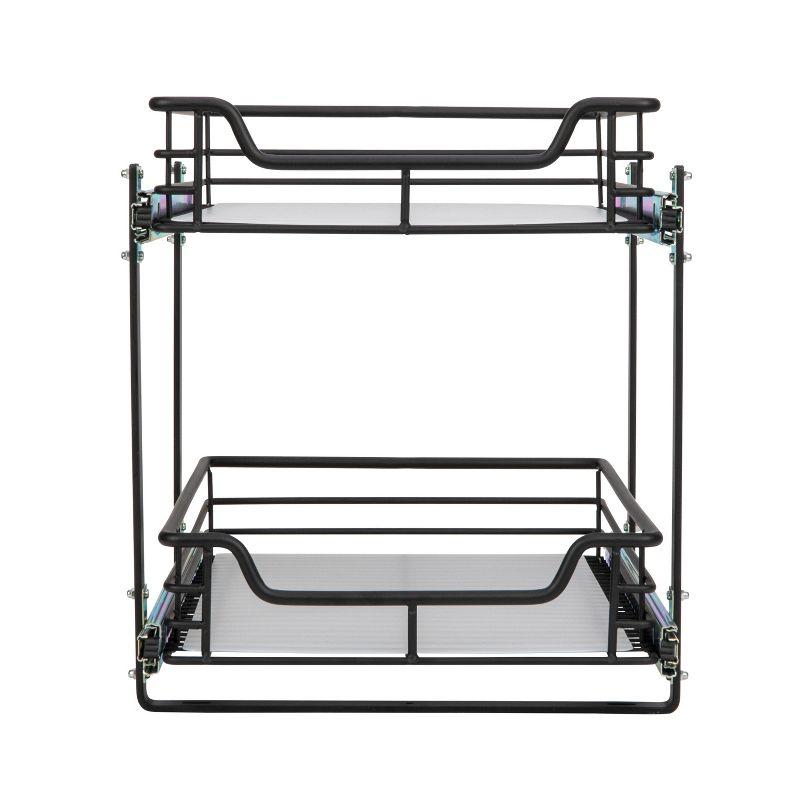 Glidez Multipurpose Paint-Finished Steel Pull-Out/Slide-Out Storage Organizer with Plastic Liners - Dual-Slide 2-Tier Design - Black