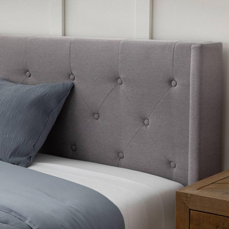 Isabella Twin Gray Upholstered Platform Bed with Tufted Headboard