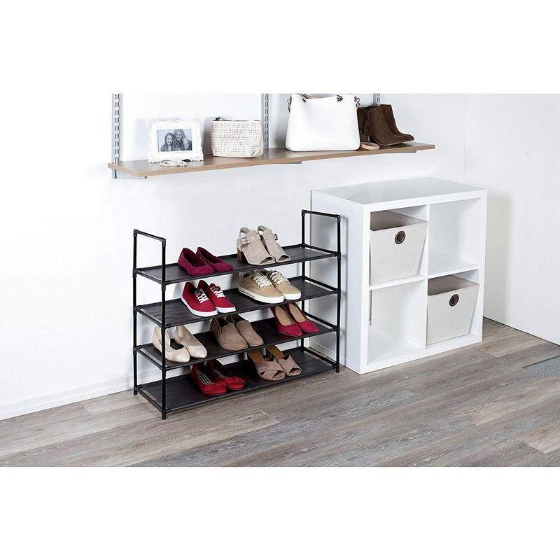 Black 4-Tier Metal and Fabric Stackable Shoe Rack