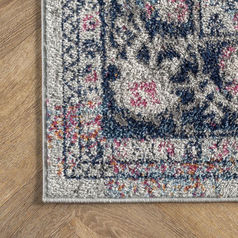 Vintage Floral Medallion 2'x6' Blue Synthetic Runner Rug