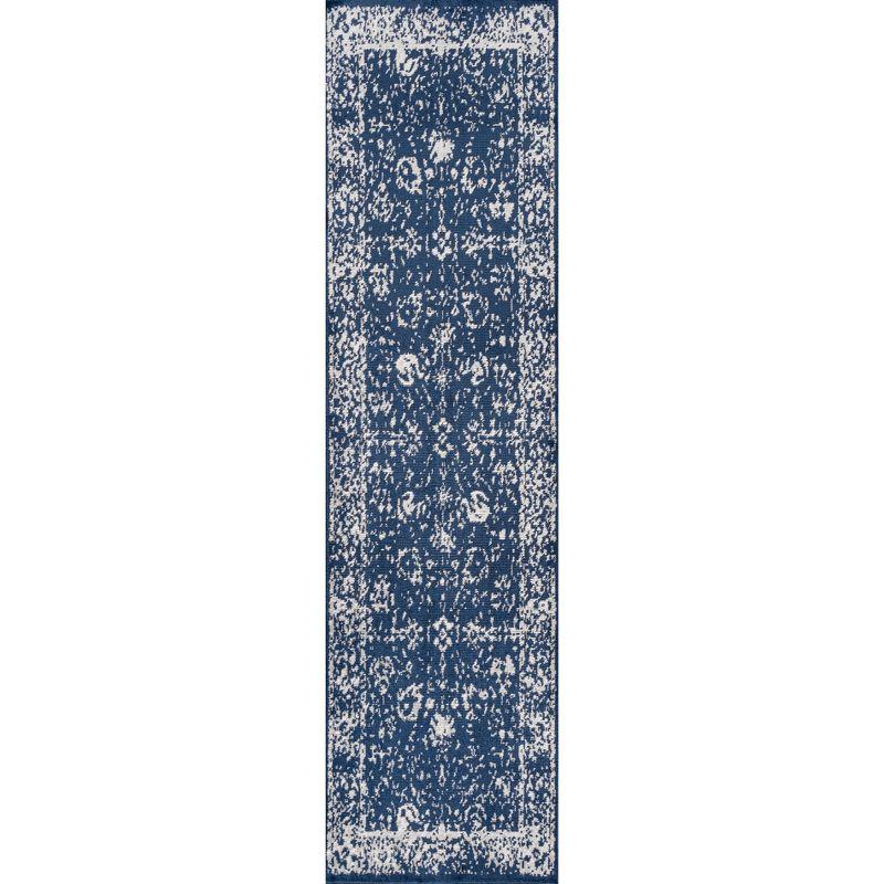 Modern Persian Navy & Ivory Synthetic Area Rug - Easy Care