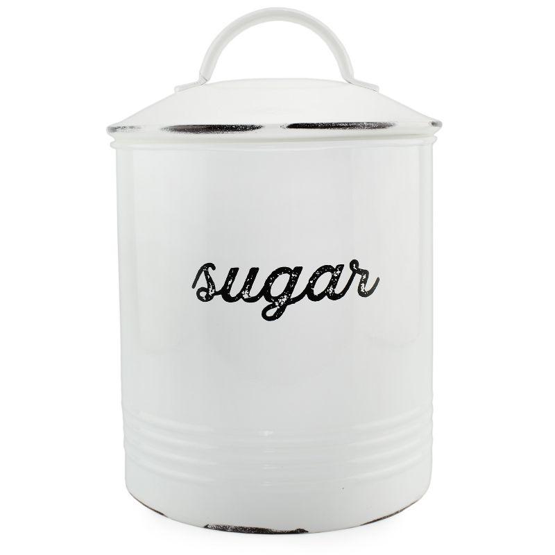 AuldHome Design Enamelware White Sugar Canister; Rustic Farmhouse Style Kitchen Storage