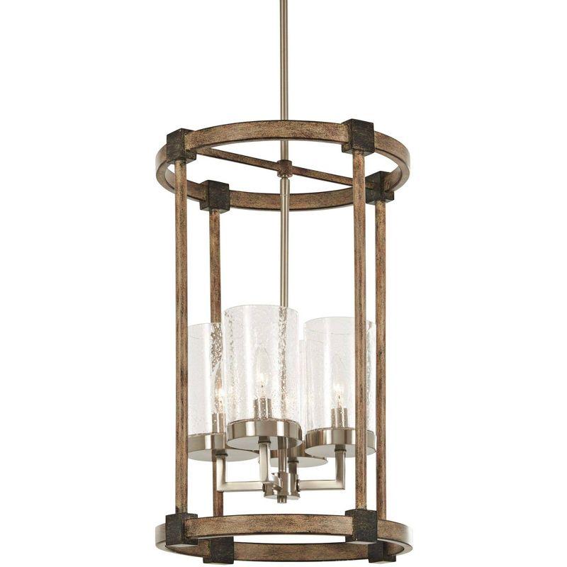 Minka Lavery Nickel Stone Pendant Chandelier 14 1/2" Wide Farmhouse Seeded Glass Shade 4-Light Fixture for Dining Room House Home