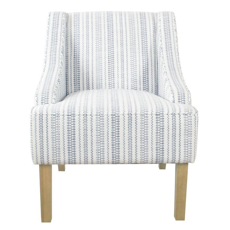 Farmhouse Stripe Blue Swoop Accent Armchair with Wood Legs