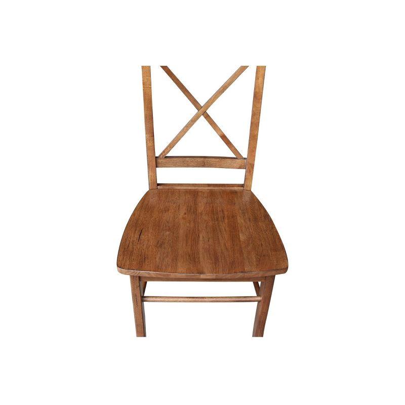 International Concepts Set of 2 X Back Chairs with Solid Wood Seat Distressed Oak : Hardwood Frame, Mid-Century Style