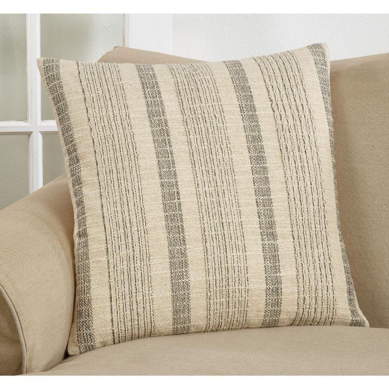 Saro Lifestyle Woven Striped Down Filled Throw Pillow, 22", Off-White