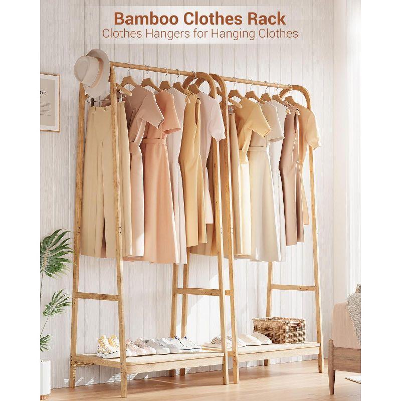 Garvee Bamboo Freestanding Garment Rack, Clothing Rack with Storage Shelf for Bedroom, Balcony, Clothes Store, Clothing Storage Organizer, Natural