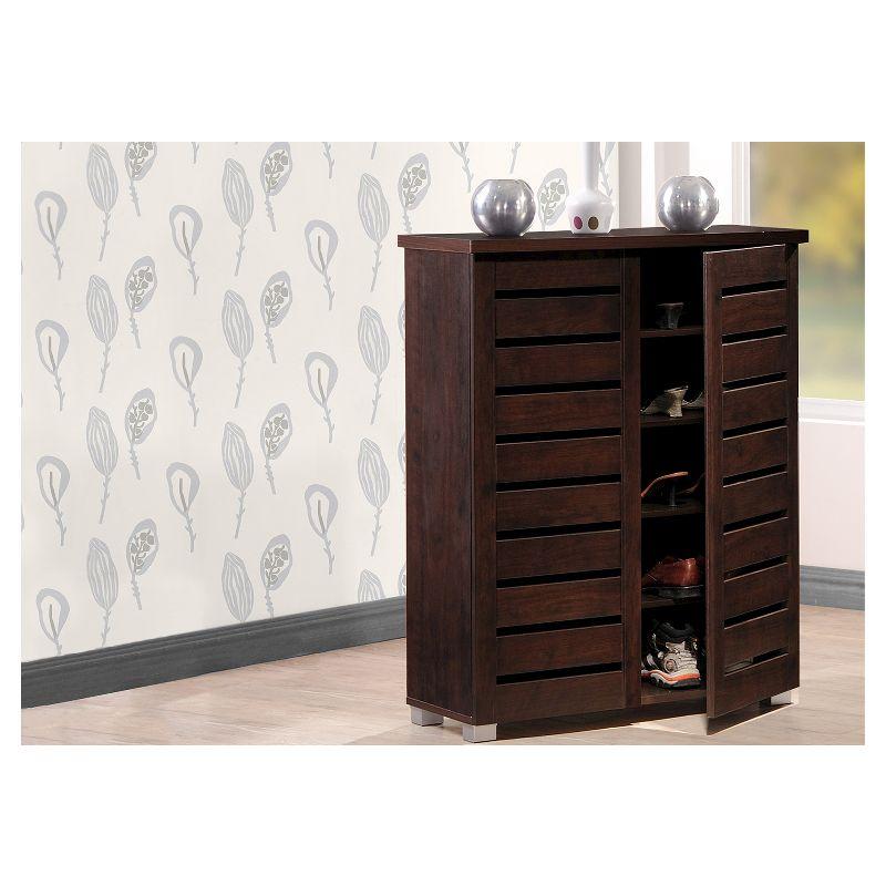 Adalwin Modern and Contemporary 2-Door Wooden Entryway Shoes Storage Cabinet: Holds 15 Pairs, PVC Legs - Baxton Studio