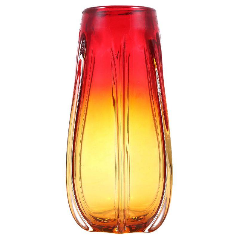 Luxury Lane Hand Blown Laine Art Glass Vase Gold & Red Ombre 10"H