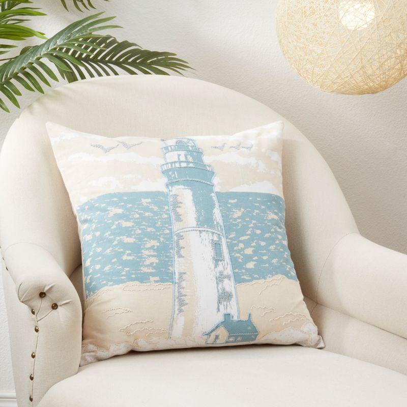 Saro Lifestyle Lighthouse Dreamscape Throw Pillow Cover, Blue, 20"x20"