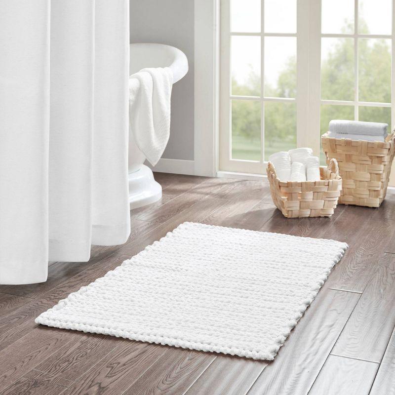 White Cotton Chenille Chain Stitch Non-Slip Bath Rug