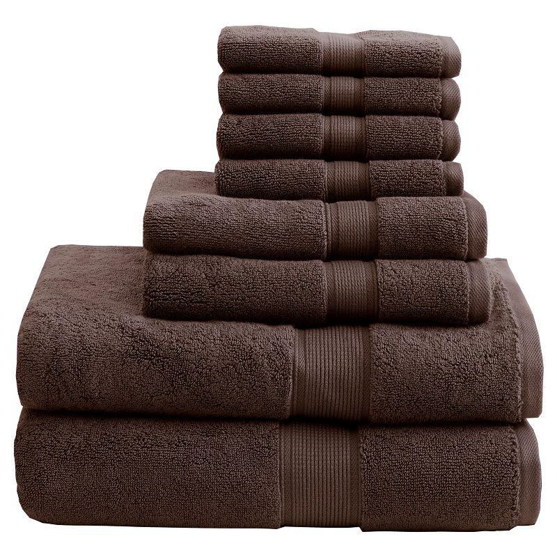 8pc Cotton Bath Towel Set Brown: Madison Park, Heavyweight Terry, OEKO-TEX Certified