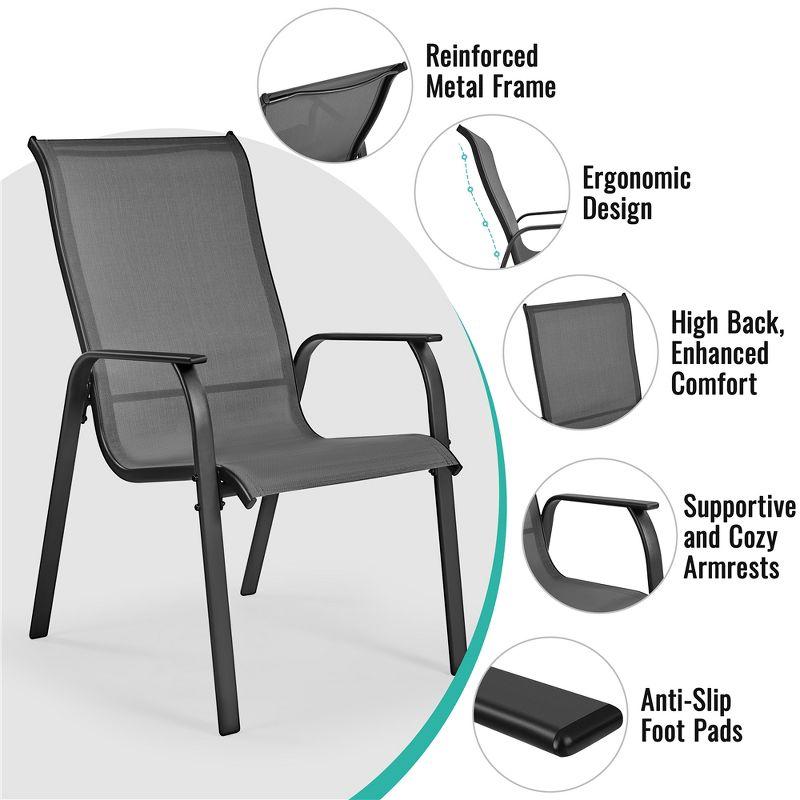 Yaheetech Set of 2 Outdoor Texteline Stackable Dining Chairs with Backrest/ Armrests for Garden, Lawn, Porch, Backyard Pool, Gray
