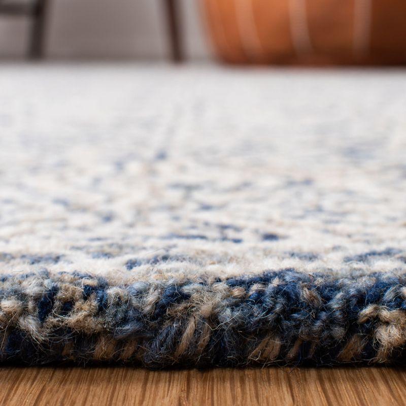 Ivory and Blue Hand-Tufted Wool Square Rug