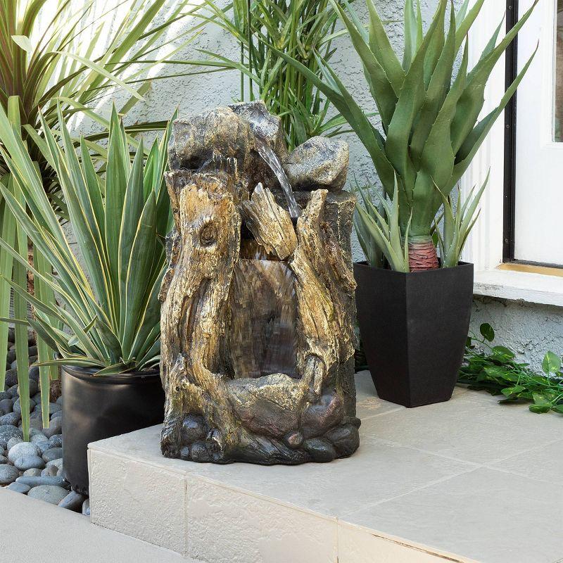 52" Taupe Resin Waterfall Tree Trunk Fountain with LED Lights