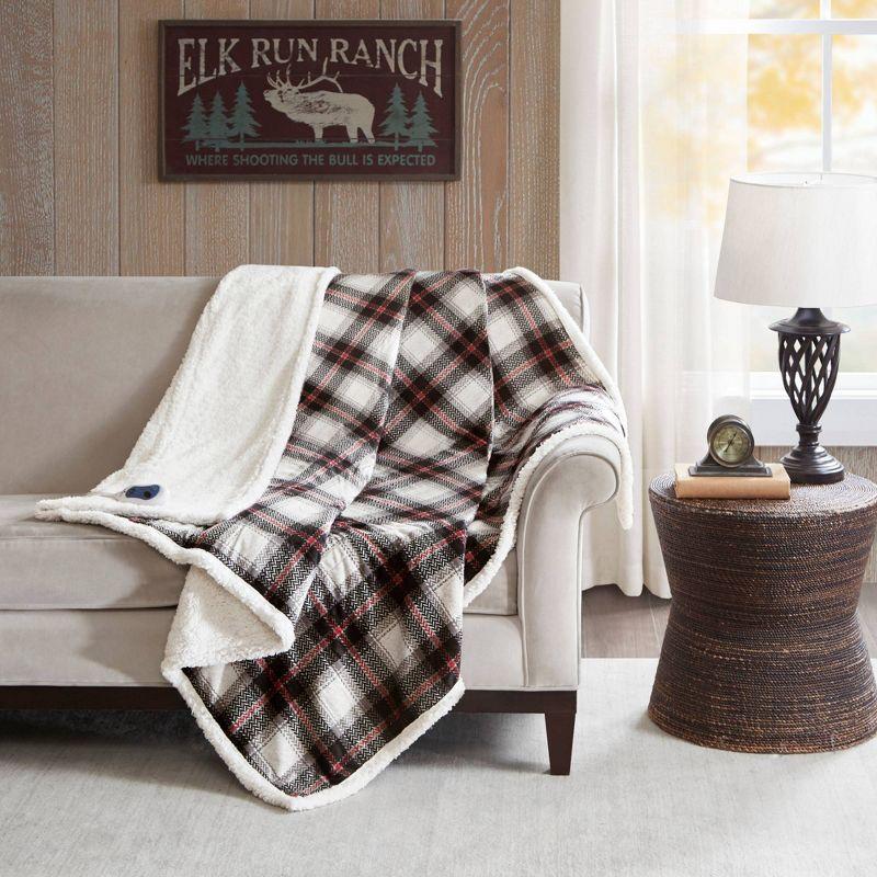 60"x70" Ridley Faux Mink to Berber Heated Throw Blanket Black - Woolrich: Rustic Microfiber, Hypoallergenic