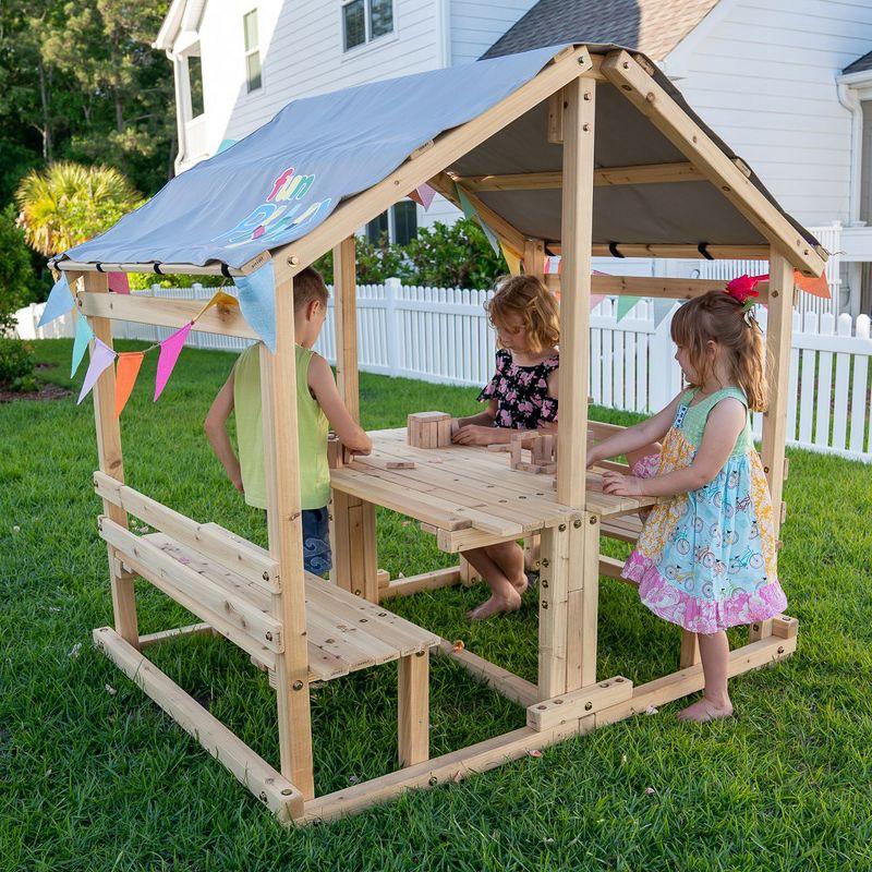 Funphix Kids Klubhouse Wooden Playhouse Outdoor Indoor, DIY Backyard Playhouse with Table & Benches