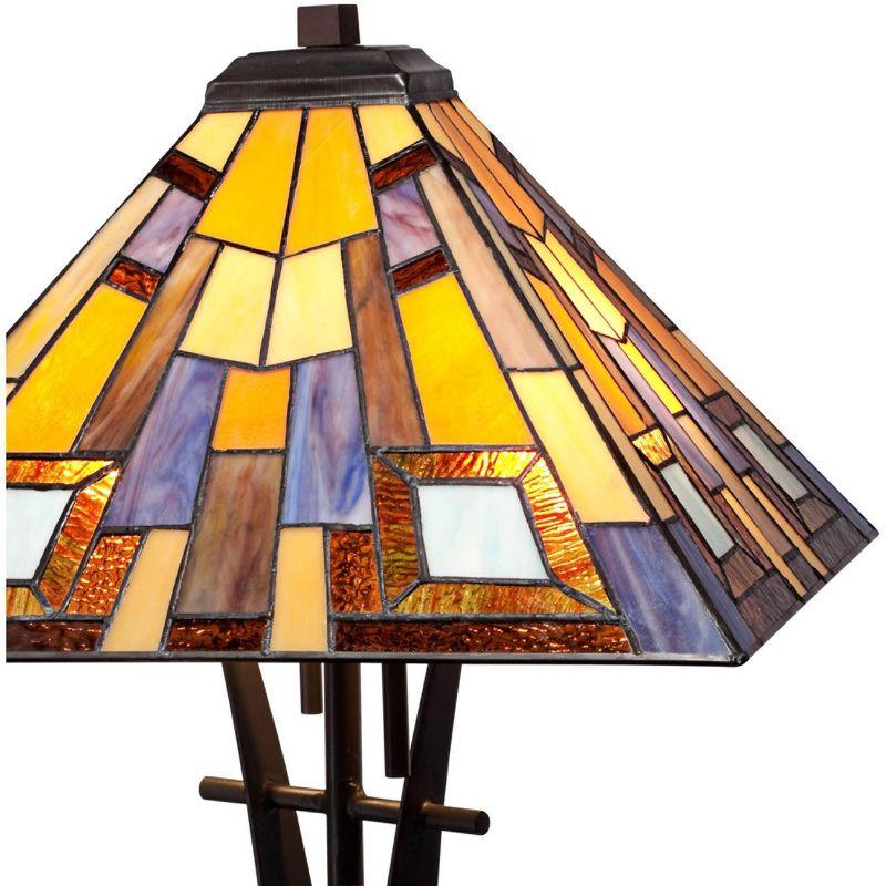 Robert Louis Tiffany Jewel Tone Mission Table Lamp 27" Tall Iron Bronze Geometric Stained Glass Art Shade for Bedroom Living Room Bedside Nightstand