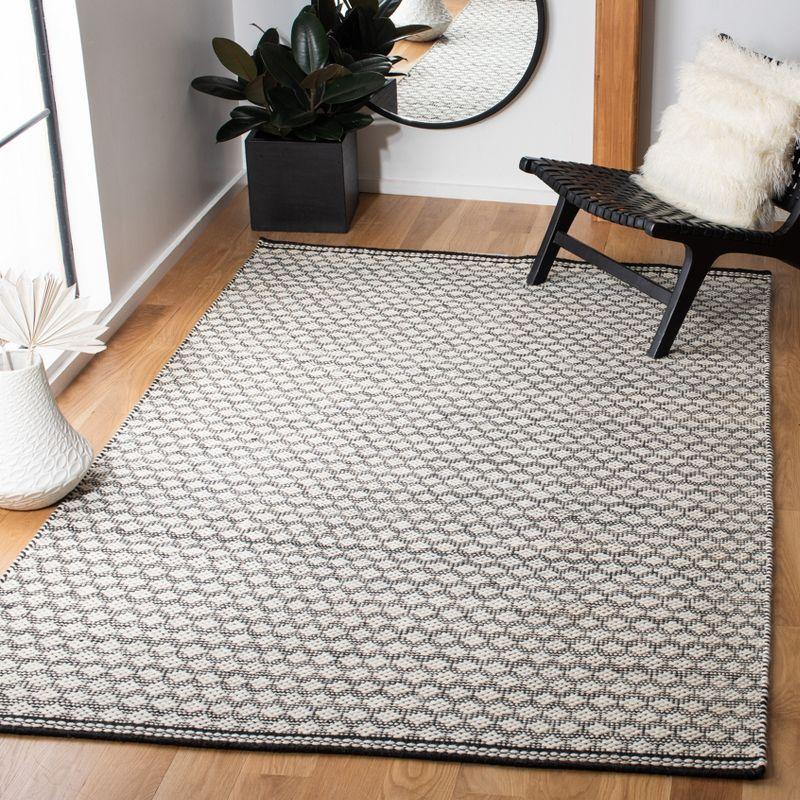 Black and Ivory Handwoven Wool Kilim Area Rug, 4' x 6'