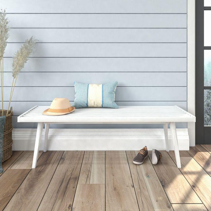 White Pine and Birch Mid-Century Modern Entryway Bench