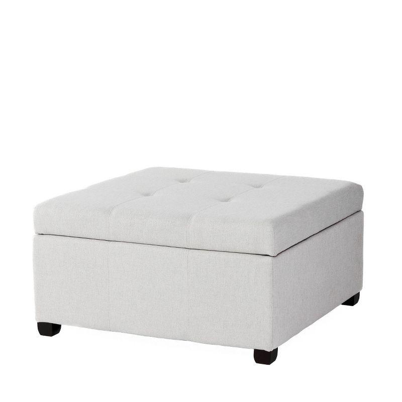 Gray Linen Tufted Storage Cocktail Ottoman