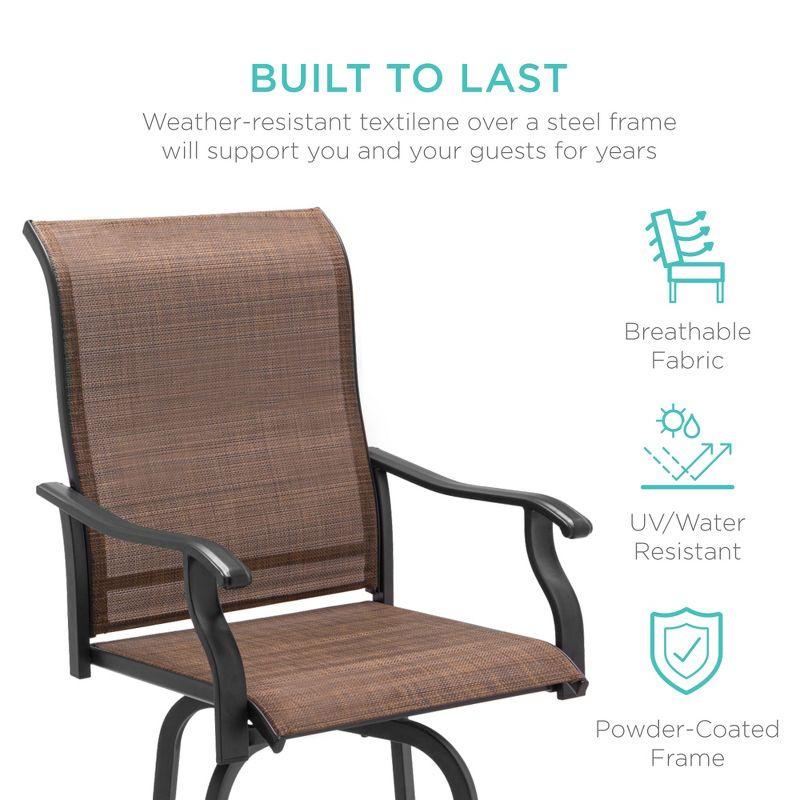 Best Choice Products Set of 2 Outdoor Swivel Bar Stools, Patio Barstool Chairs w/ 360 Rotation, All-Weather Mesh - Brown