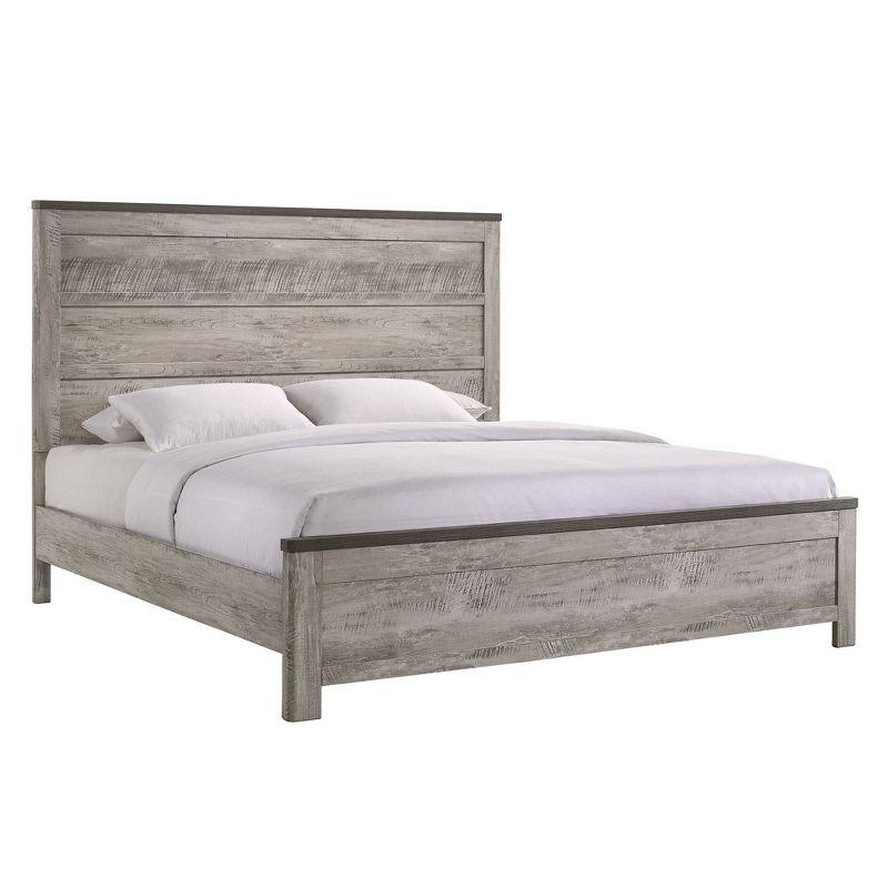 Rustic Gray King Wood Panel Bed with Headboard and Slats