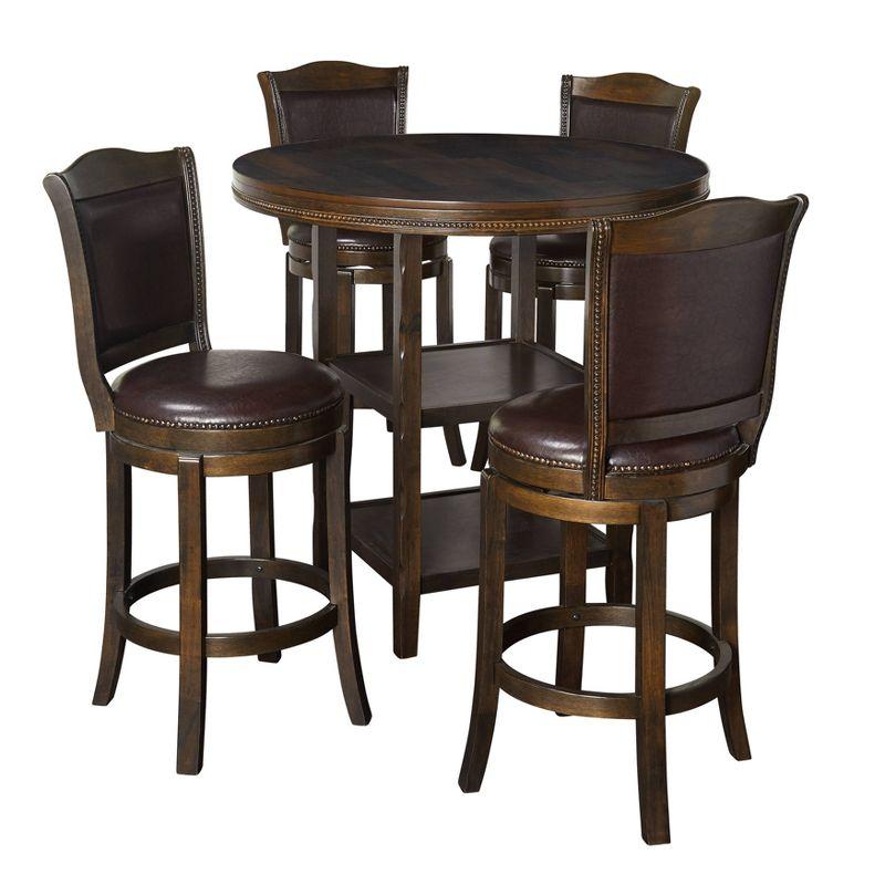 Adam 5-Piece Dark Brown Pub Dining Set with Faux Leather Upholstered Stools