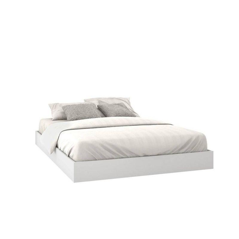 Paris Queen White Floating Platform Bed with Lateral Storage Headboard