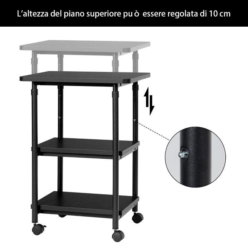 Tangkula 3-Tier Adjustable Rolling Under Desk Printer Cart with 3 Storage Shelves Printer Stand for home office Black